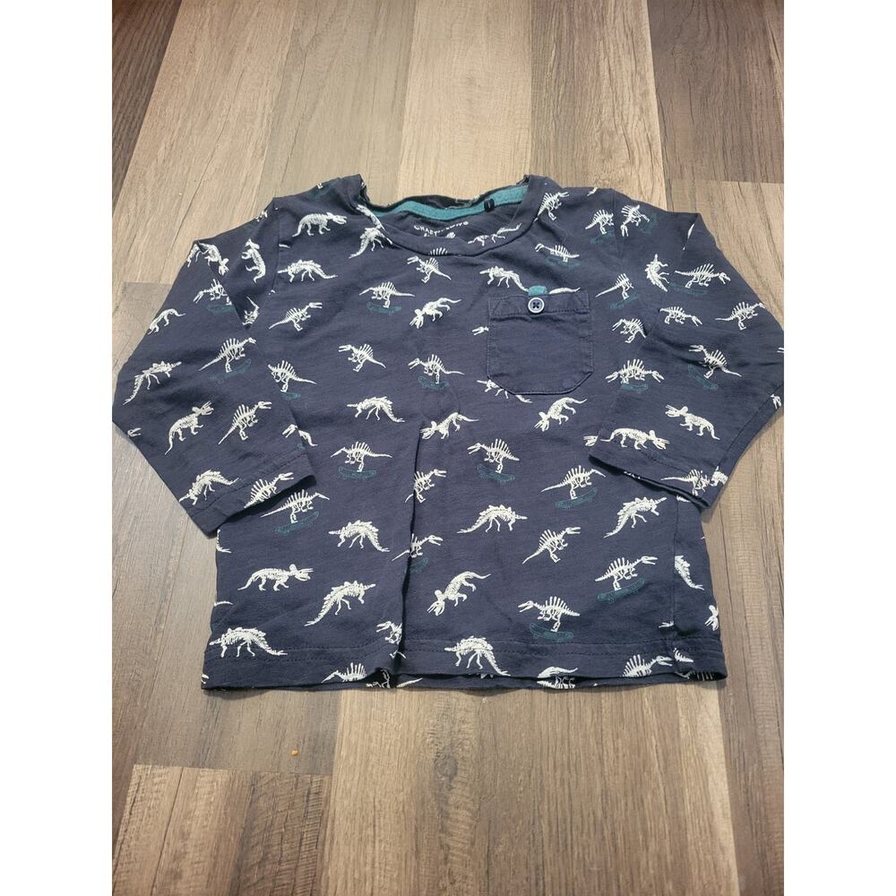 Craft +Flow Dinosaur Blue Pocket Long Sleeve Tee Toddler Boy Size 2T